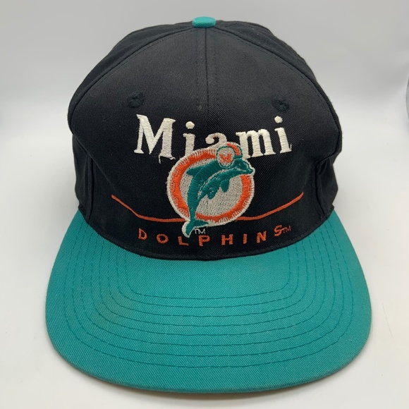 Vintage 90s Eastport Miami Dolphins Retro Logo Team NFL Snapback Hat Teal/Black - Picture 1 of 13